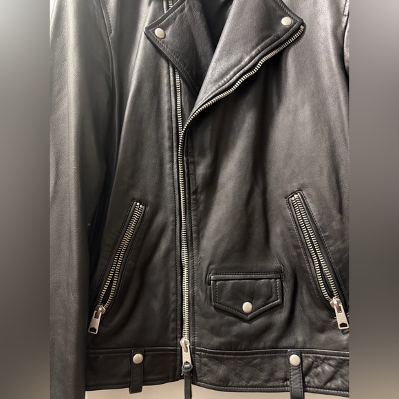All Saints Milo Asymmetric Zip Leather Moto Jacket, Sz S - Picture 2 of 16